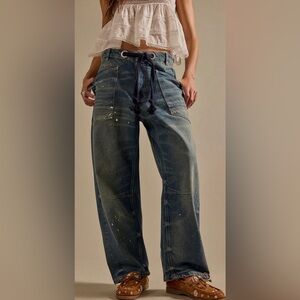We The Free Moxie Pull-On Barrel Jeans in Timeless Blue